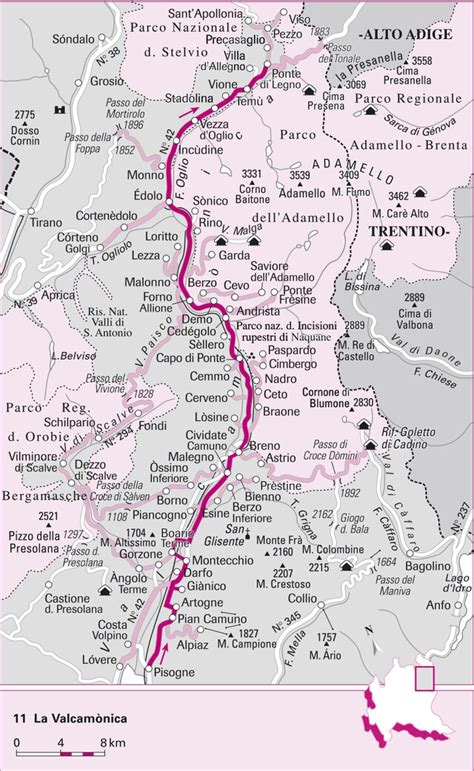 Mapa Val Camonica a znázornenie potenciálnej krajiny za oknom Poslednej večere