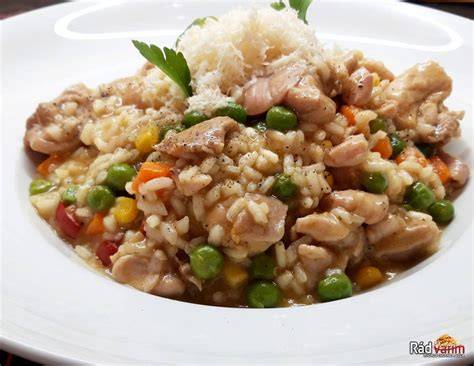 Vizualizácia kroku 4: restovanie zeleniny a rizoto s mäsom
