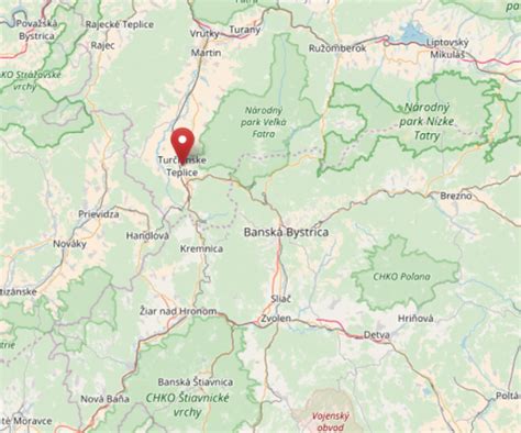 Mapa Turčianskych Teplíc a okolia s vyznačenými reštauráciami