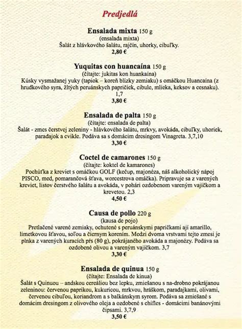 Ukážka jedál z menu Casa Inka