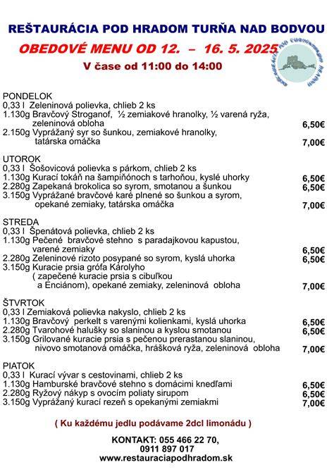 Obrázok s ukážkou týždenného obedového menu a ukážkových jedál