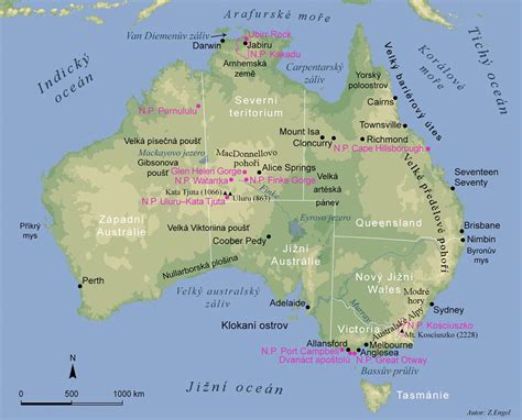 Mapa Austrálie s vyznačenými oblasťami