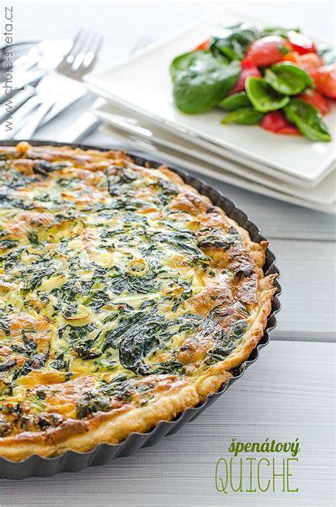 Vizualizácia receptu: špenátový quiche so šampiňónmi