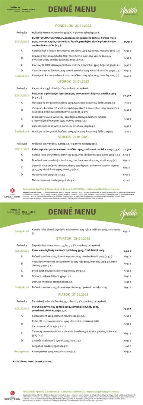 Infografika: Denné menu Pod Agátom - ponuka a ceny