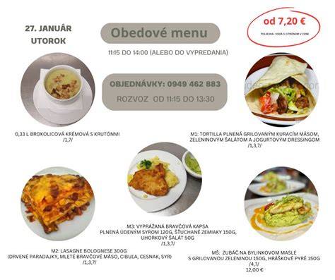 Ukážka denného menu v burgerové reštaurácii