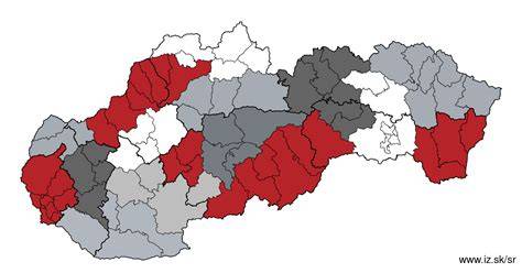 Mapa: Oblasť Slovenska - regióny s obľubou nivovej nátierky