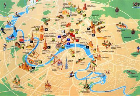 Tagimg: Mapa Moskvy a Petrohradu s ukážkami typických ruskych reštaurácií