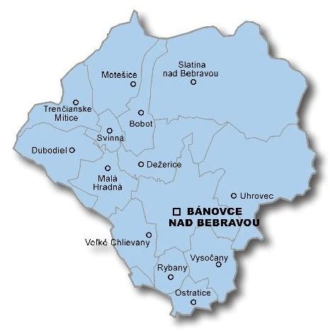 mapa regiónu Bánovce nad Bebravou s označením Dolné Ozorovce