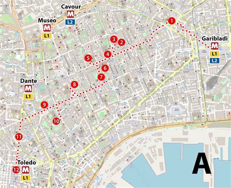 Mapa Neapola s vyznačenými historickými pizzeriami