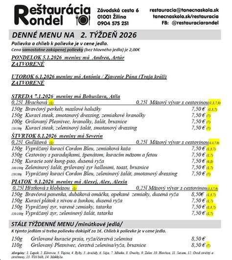 Infografika: Prehľad denného menu a príkladných kombinácií polievky + hlavného jedla
