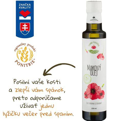 Makový olej - vizuálna ilustrácia balenia a zloženia