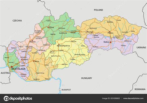mapa Slovenska s vyznačenými regiónmi