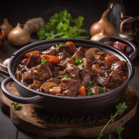 Infografika: Postup prípravy boeuf bourguignon a časová os