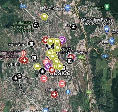 Mapa Košíc s vyznačenými oblasťami donášky