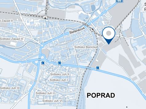 Mapa mesta Poprad s vyznačenými reštauráciami ponúkajúcimi denné menu a donášku