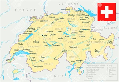 Mapa Švajčiarska a susedných krajín, kde Švajčiari často nakupujú.