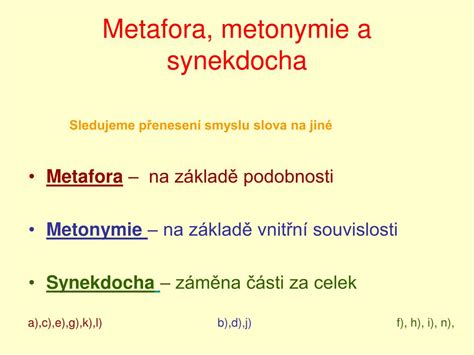 Infografika znázorňujúca základné typy umeleckých prostriedkov (metafora, metonymia, synekdocha, alegória, epitetón)