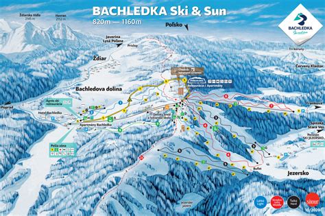 Mapa trase horských káier Bachledka - zobrazuje štart, trasu a cieľ