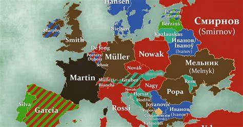Mapa rozšírenia najčastejších francúzskych priezvisk