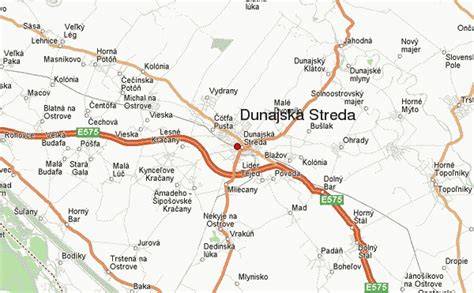 Mapa regionu s vyznačením Orechovej Potône, Dunajskej Stredy a Slovakia Ringu