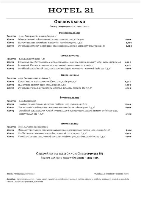 Ilustračná fotografia denného menu v reštaurácii