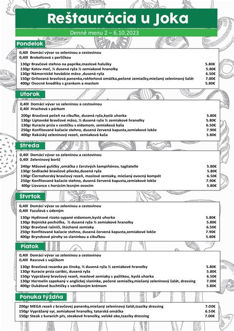 Infografika o cenách a typoch jedál v dennom menu
