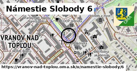 Mapa lokality a okolia pizzeria námestie Slobody vo Vranove nad Topľou - orientačný bod
