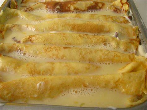 Palacinky s pudingom - vizuálny náčrt vrstiev cesta, pudingu a záverečného zapekania