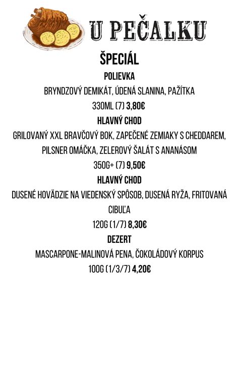 Nové menu reštaurácie Hostinec u Pečalku