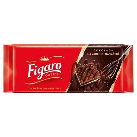 Obrázok znázorňujúci širokú škálu čokolád Figaro na varenie a bežne dostupné typy