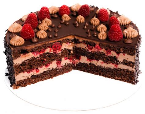 Ukážka vrstvenej malinovej torty s ganache