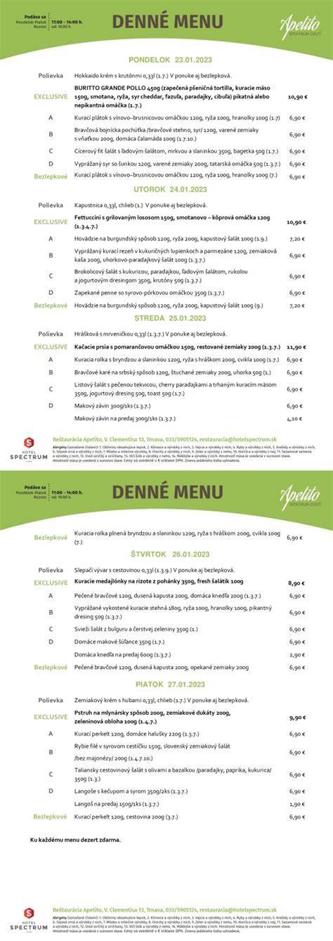 Príklad denného menu z lokálnych reštaurácií
