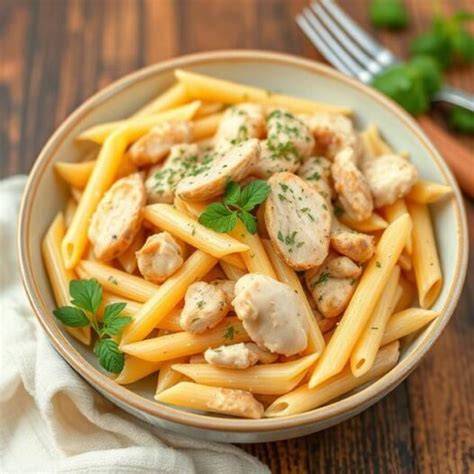 Obrázok: Zostavenie ingrediencií a postupov pre zapekané penne s kuracím mäsom