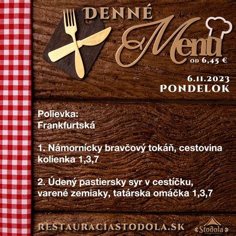 Tabuľka: Denné menu podľa dní v týždni