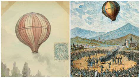 Ilustrácia prvého letu teplovzdušného balóna Montgolfierovcov v roku 1783