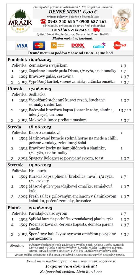 Infografika: Rozloženie denného menu a rozvozu