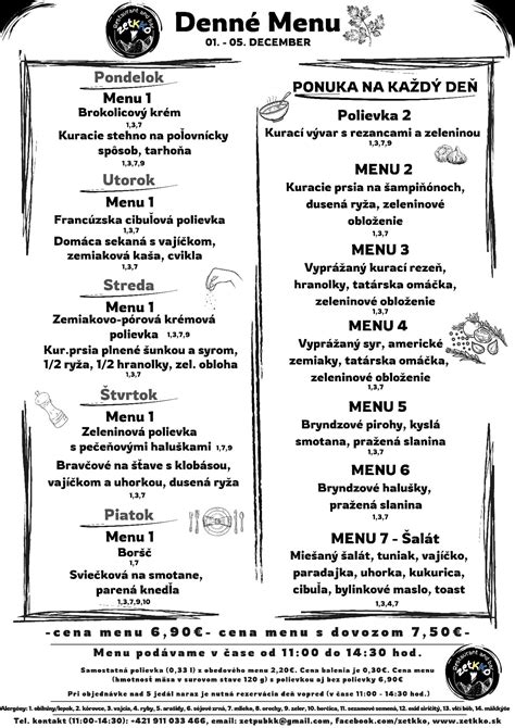 stol pripravený na obed, ukážka denného menu