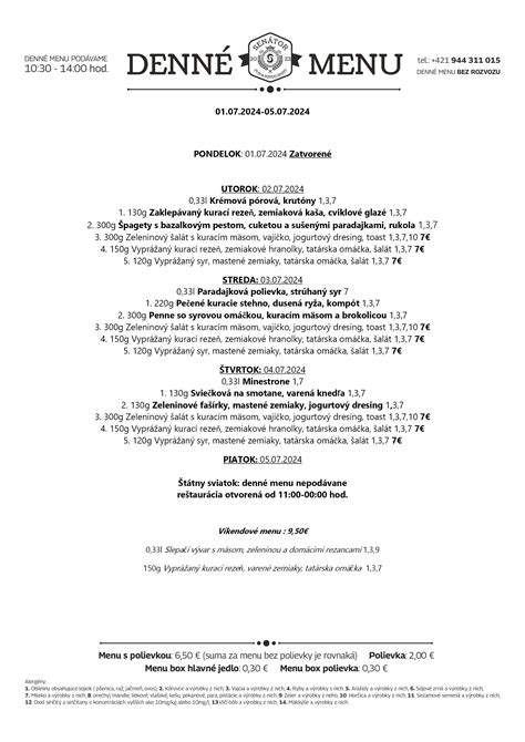 Vizualizácia denného menu - grafika s prehľadom jedál dňa a cien