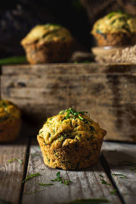 Obrázok znázorňujúci zdravé špenátové muffiny v papierových košíčkoch