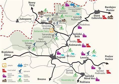 Infografika: Mapa Kežmarku s polohou Legenda Kežmarok