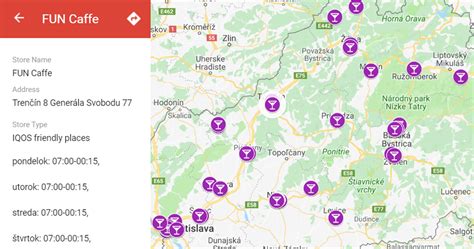 Mapa: Lokality reštaurácií a prevádzok s deným menu v Prešove a okolí