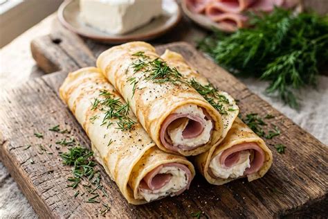 palacinky so šunkou a syrom - hotové podanie