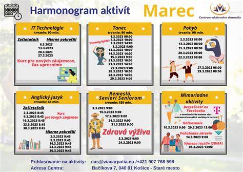 Infografika: Denný harmonogram návštev a vyučovania v centre
