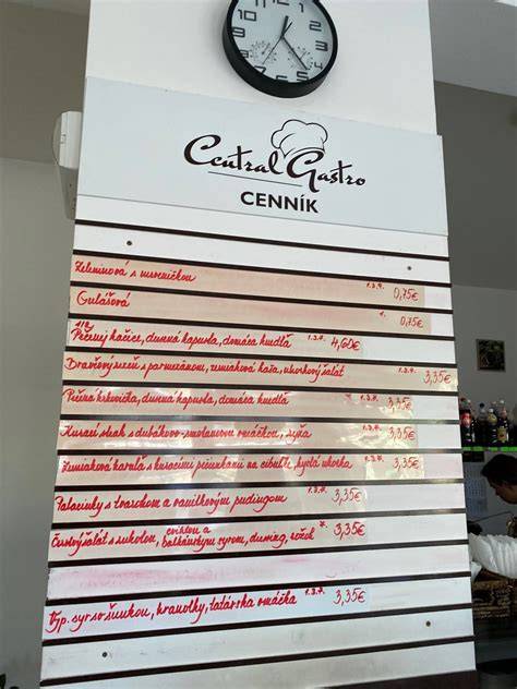 Central Gastro - interiér a menu