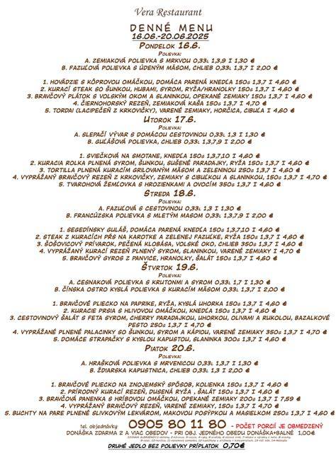 Infografika: Denné menu Vera Restaurant a donáška do Trebišova