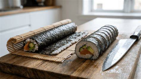 Infografika: Ako sa pripravuje perfektné sushi (kroky: ryža, krájanie, rolovanie, servis)