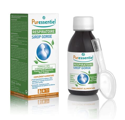 Štítok produktu Puressentiel Sirup na bolesť hrdla