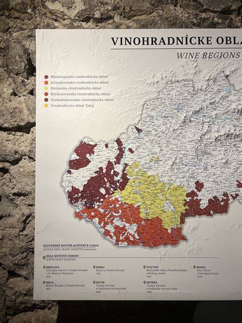 Mapa regiónov wine produkcie a hlavné odrody