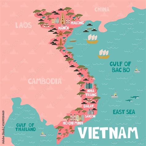 mapa Vietnamu s vyznačenými regiónmi