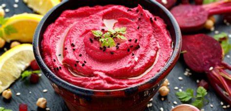 Cviklový hummus - vizuál prevedenia nátierky